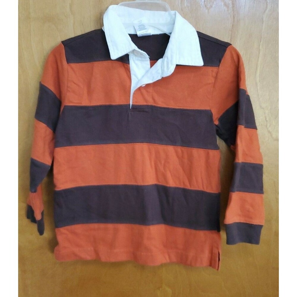 Boy's Gymboree size 5 long sleeve striped polo brown and rustic orange
